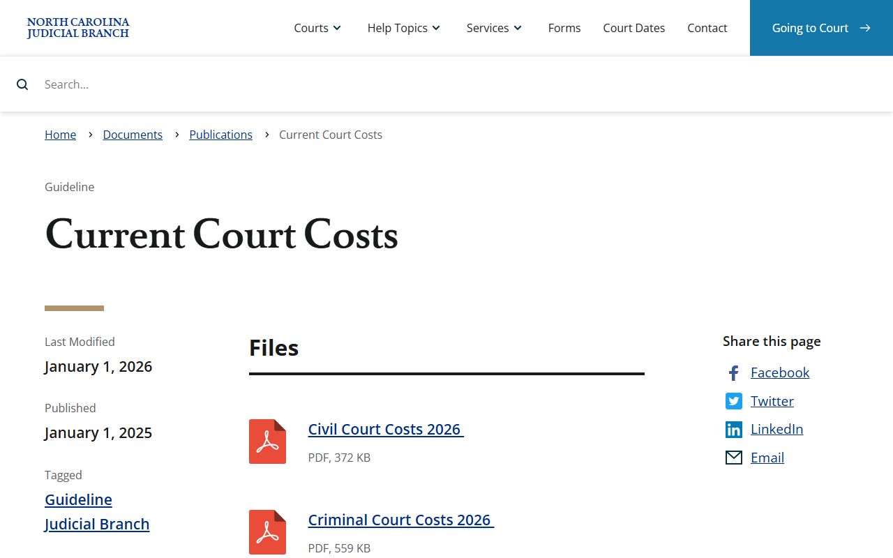 Jackson County Clerk of Superior Court current court costs