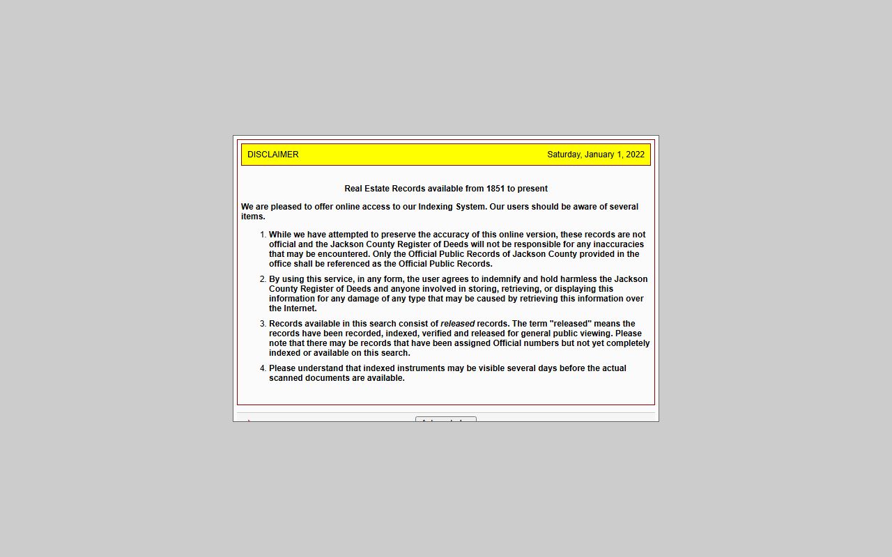 Jackson County Clerk of Superior Court and Register of Deeds eSearch distinction