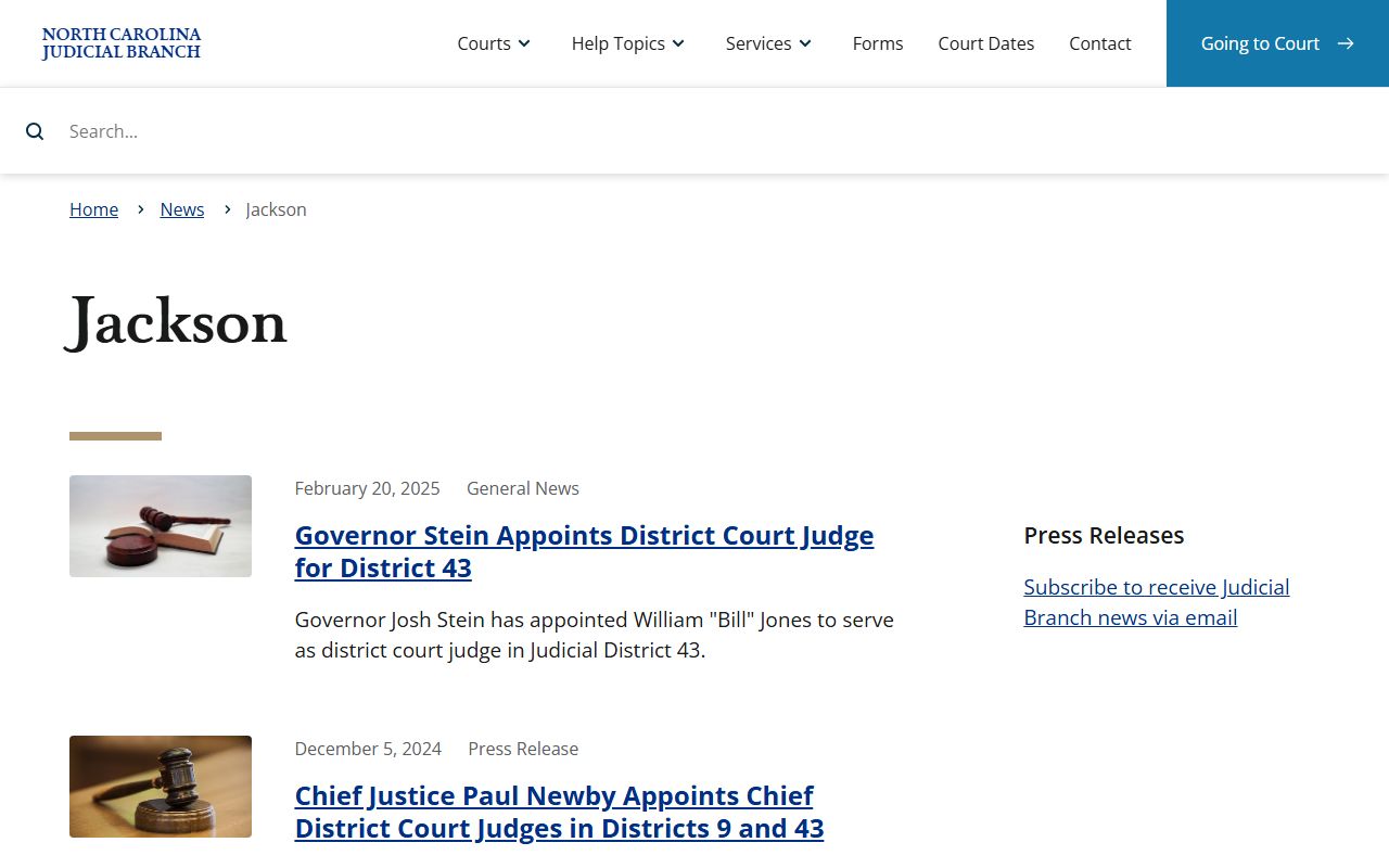 Jackson County court dockets Judicial Branch news updates