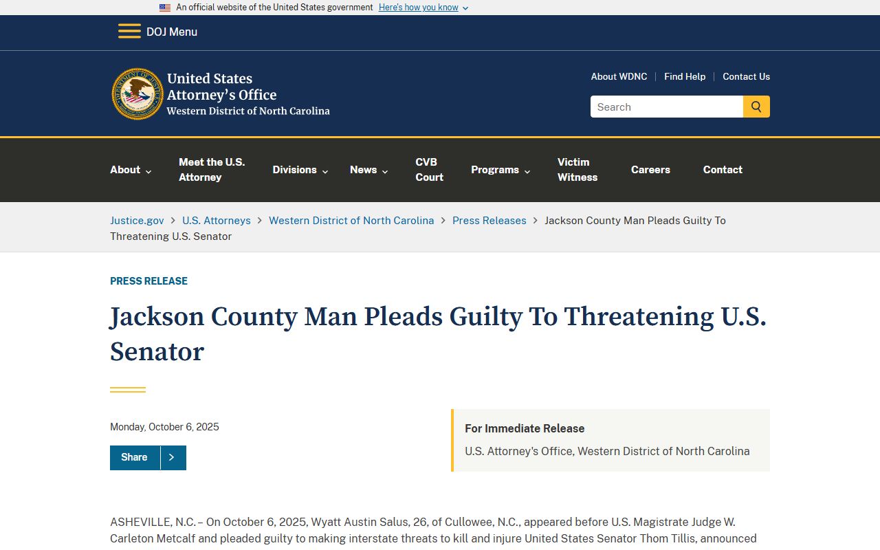 Jackson County criminal court records federal case news release