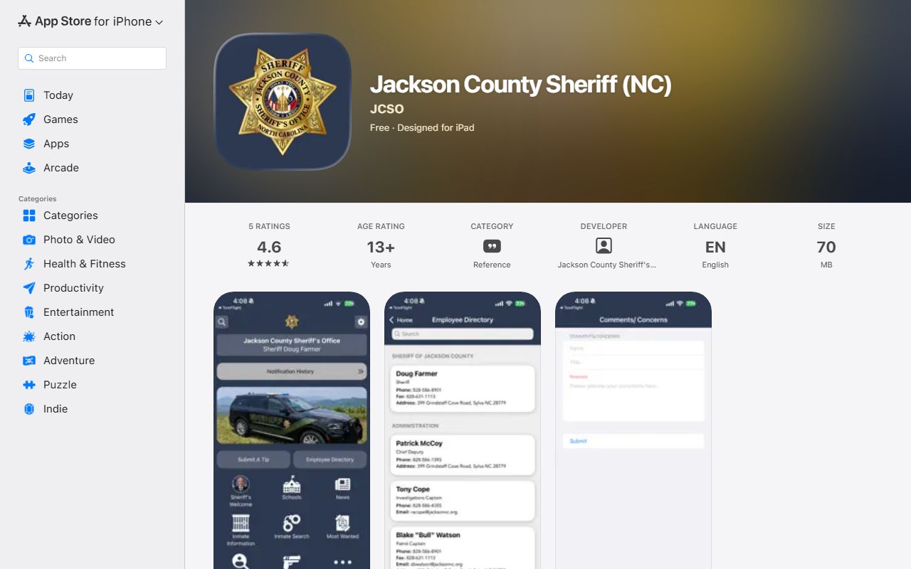 Jackson County inmate records Sheriff iOS app