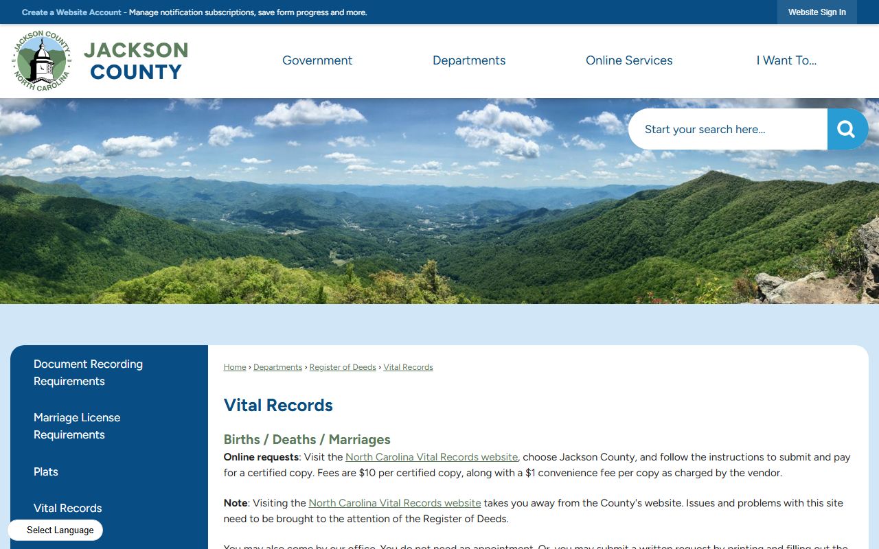 Jackson County vital records request information