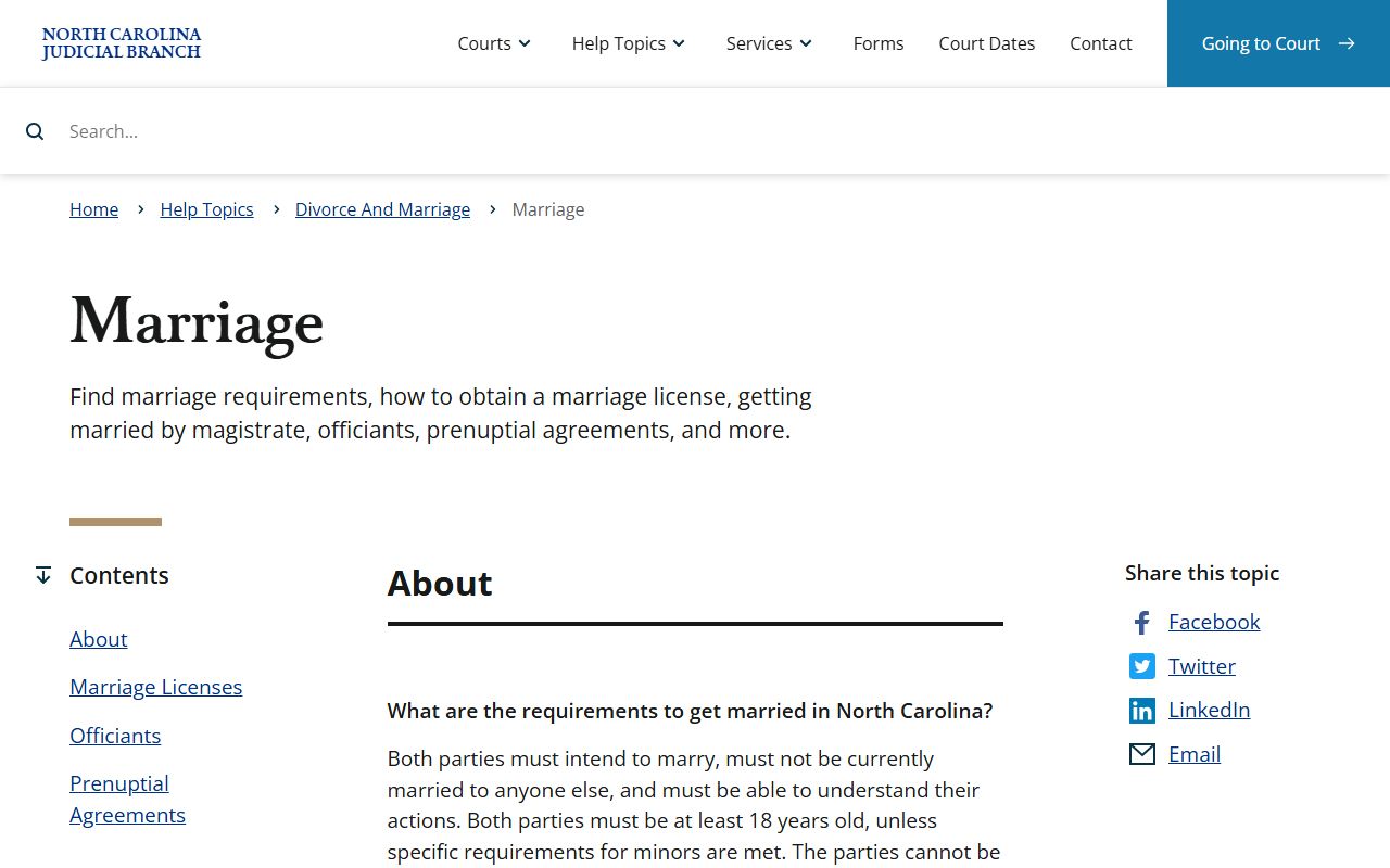 North Carolina marriage help page