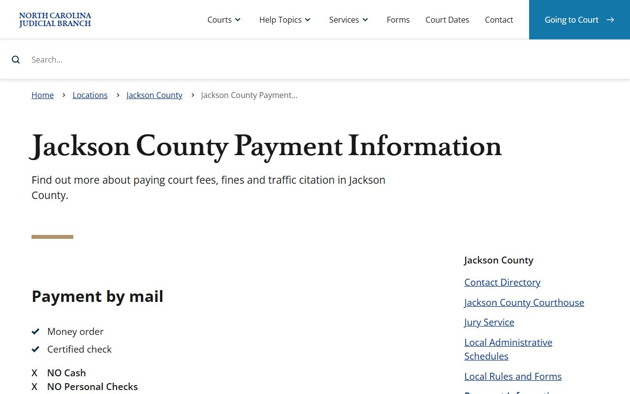 Jackson County payment information for traffic citations and court costs