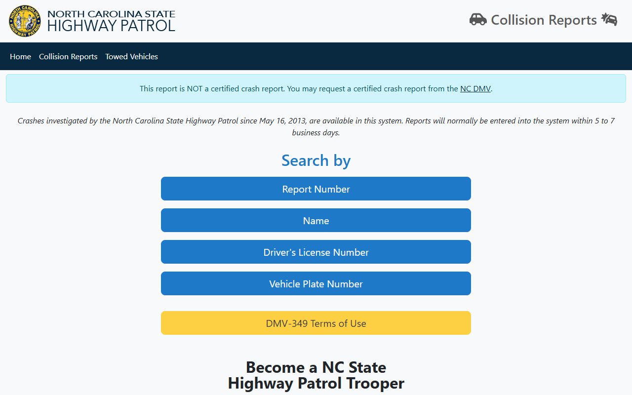 North Carolina State Highway Patrol collision report search