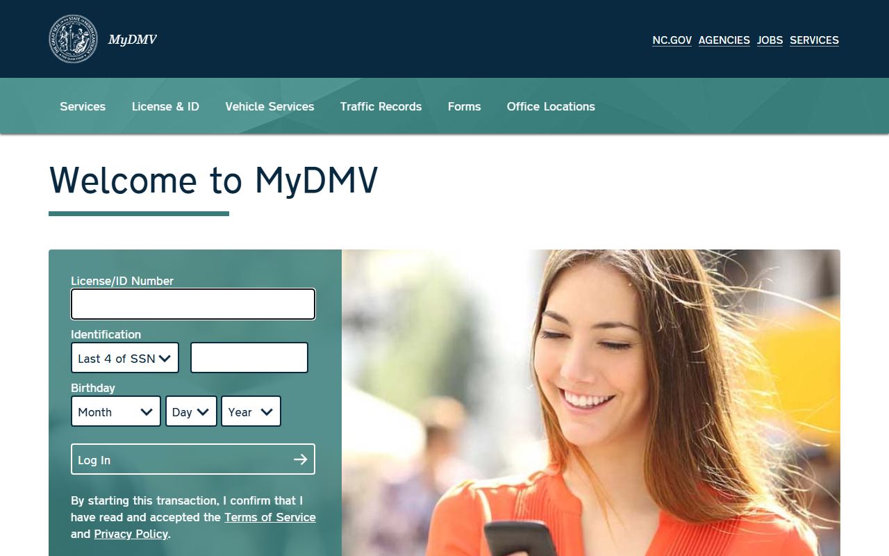 NCDMV MyDMV login for driver and vehicle services