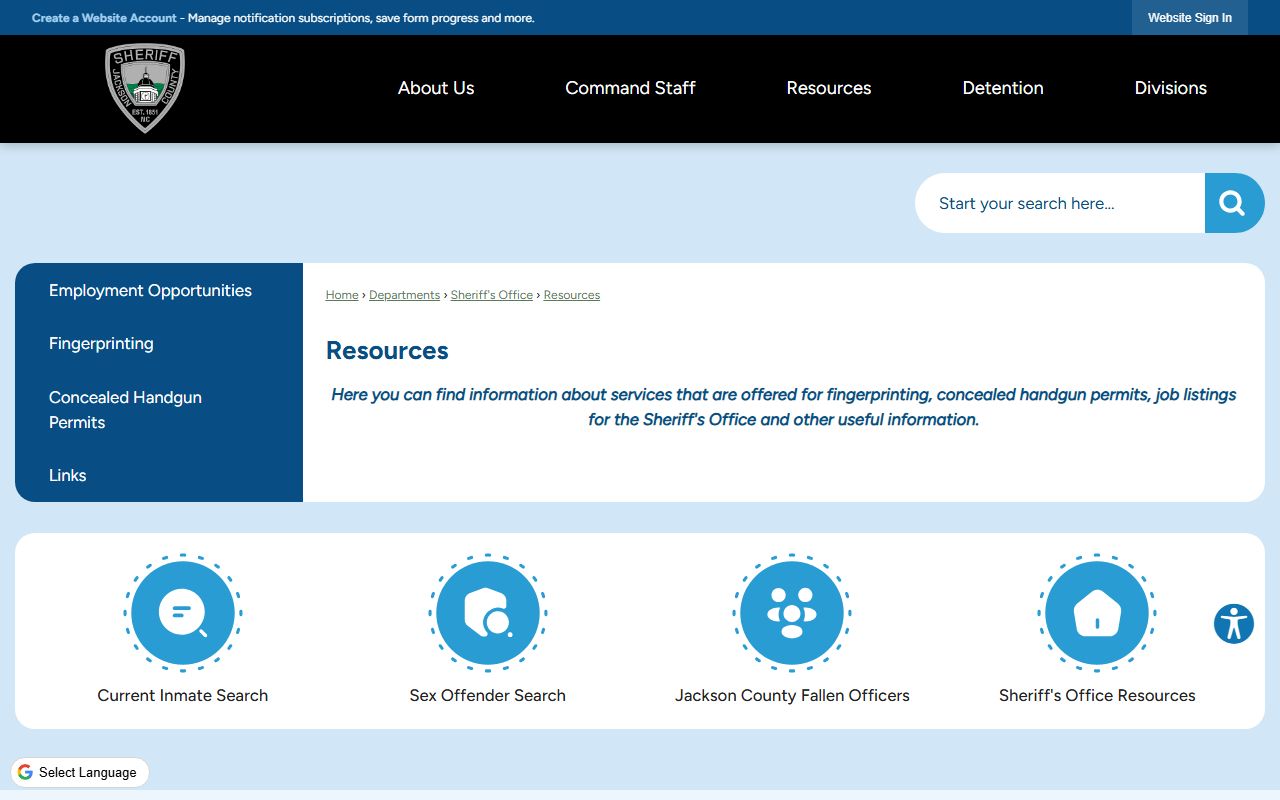 Jackson County warrant records Sheriff resources page